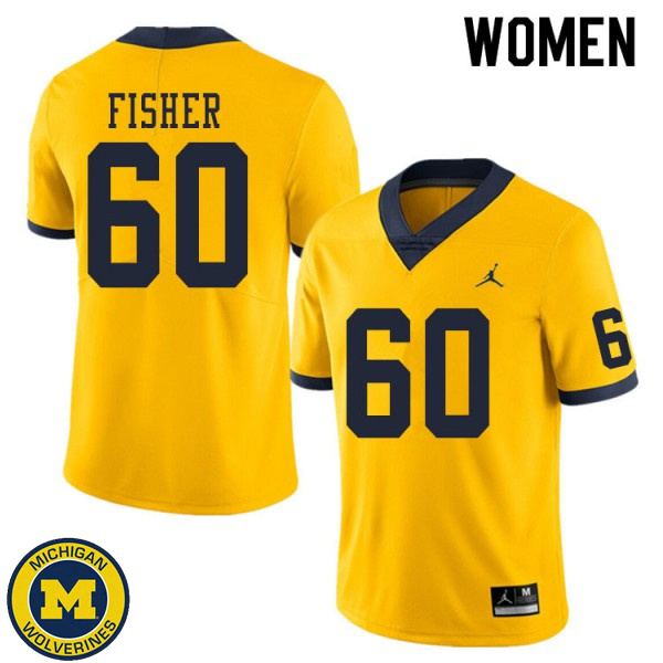 Womens Michigan Wolverines #60 Luke Fisher Yellow College Game Jersey